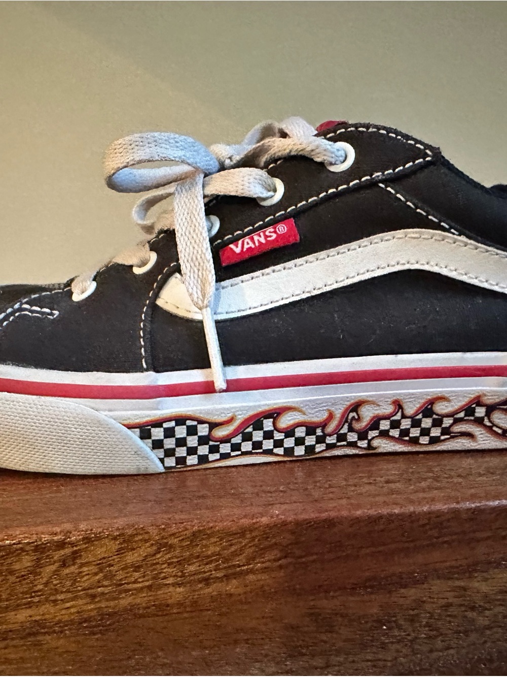 Vans Kids Black & White Low-Top Sneakers with Flame & Checkerboard Trim
